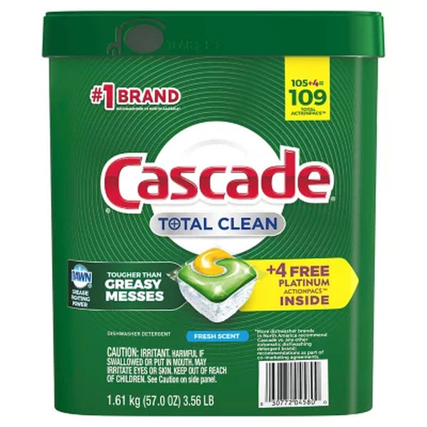 Cascade Total Clean Actionpacs, Dishwasher Detergent Pacs, Fresh Scent (105 Ct.)