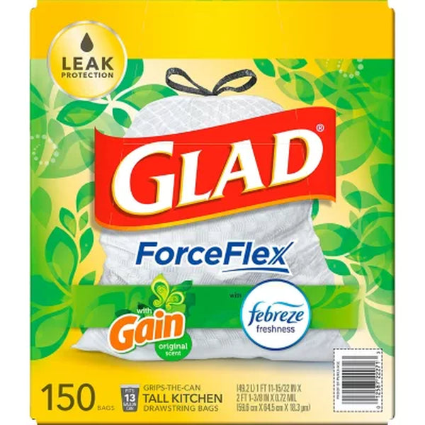 Glad Forceflex Tall Kitchen Trash Bags, Gain Original Scent with Febreze Freshness (13 Gal., 150 Ct.)